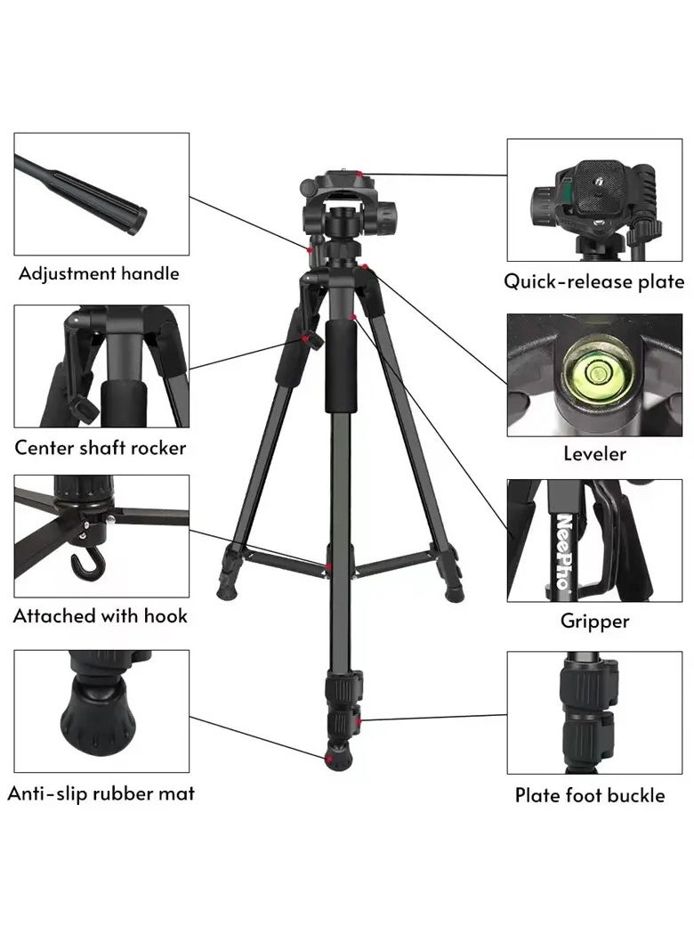 NeePho - NP8820 Extendable 180 Degrees Tilt Handle Carbon Fiber Camera Tripod Phone Outdoor Live Selfie Camera Phone Floor , Stand for DSLR Camera - ( Digital Camera, Video Camera, Mobile Phone ) - Image 1