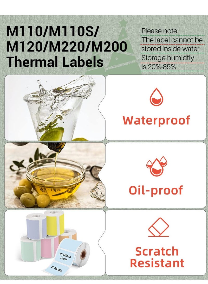 فوميمو ملصقات 1.57 انش × 1.18 انش (40 × 30 ملم) 6 بكرات لطابعة M110/M110S/M120/M200/M220 - زهري/ازرق/كاكي/اخضر/اصفر/ارجواني، للاعمال الصغيرة والمنزل والمكتب، 230 ملصق/لفة - Image 4