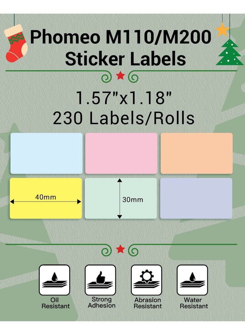 فوميمو ملصقات 1.57 انش × 1.18 انش (40 × 30 ملم) 6 بكرات لطابعة M110/M110S/M120/M200/M220 - زهري/ازرق/كاكي/اخضر/اصفر/ارجواني، للاعمال الصغيرة والمنزل والمكتب، 230 ملصق/لفة - Image 2