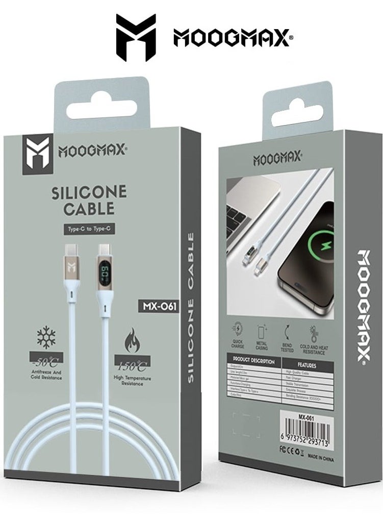 MOOGMAX Type-C to Type-C Cable made of soft and strong silicon and digital display of charging watt Supports fast charging PD until 60W, 1M length, Compatible with Iphone 15 series, Samsung  and Huawei phones  - Image 1