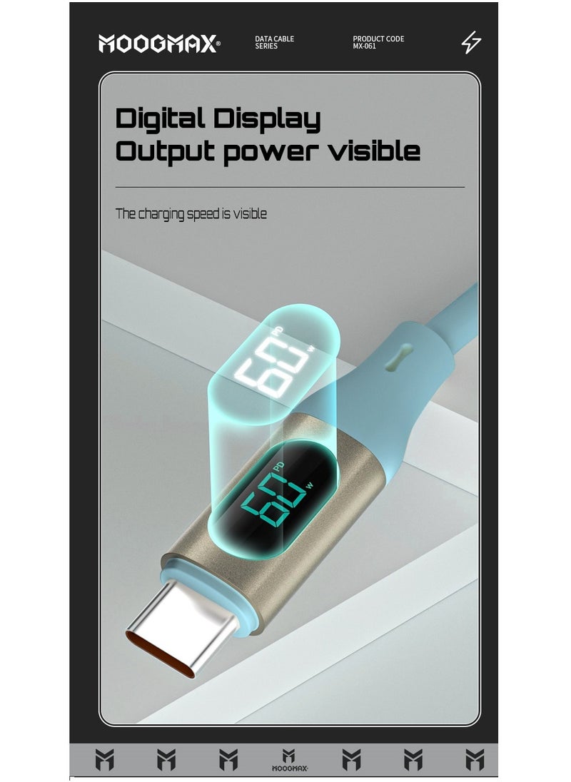 MOOGMAX Type-C to Type-C Cable made of soft and strong silicon and digital display of charging watt Supports fast charging PD until 60W, 1M length, Compatible with Iphone 15 series, Samsung  and Huawei phones  - Image 4
