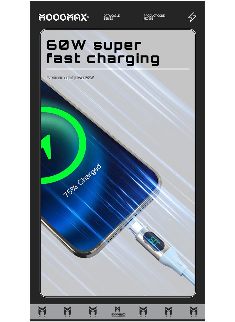 MOOGMAX Type-C to Type-C Cable made of soft and strong silicon and digital display of charging watt Supports fast charging PD until 60W, 1M length, Compatible with Iphone 15 series, Samsung  and Huawei phones  - Image 2