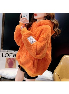 Generic Embroidered Lamb Wool Sweatshirt Womens Thick Fleece Lined Loose Fit Hooded Pullover Medium Length Top Winter 2024 New Style Pink  - Image 2