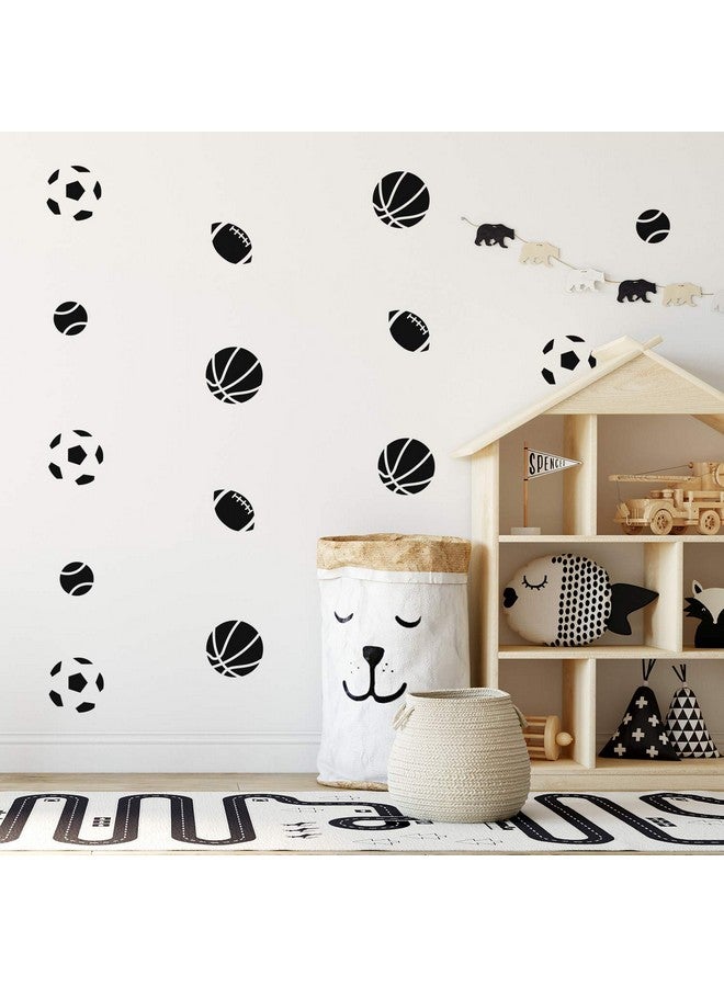 Printique Set of 20 Vinyl Wall Art Decal - Sports Balls Pattern - from 3" x 3" Each - Cool Adhesive Sticker for Boys Bedroom Kids Room Home School Classroom Nursery Playroom Decor (Black) - Image 1
