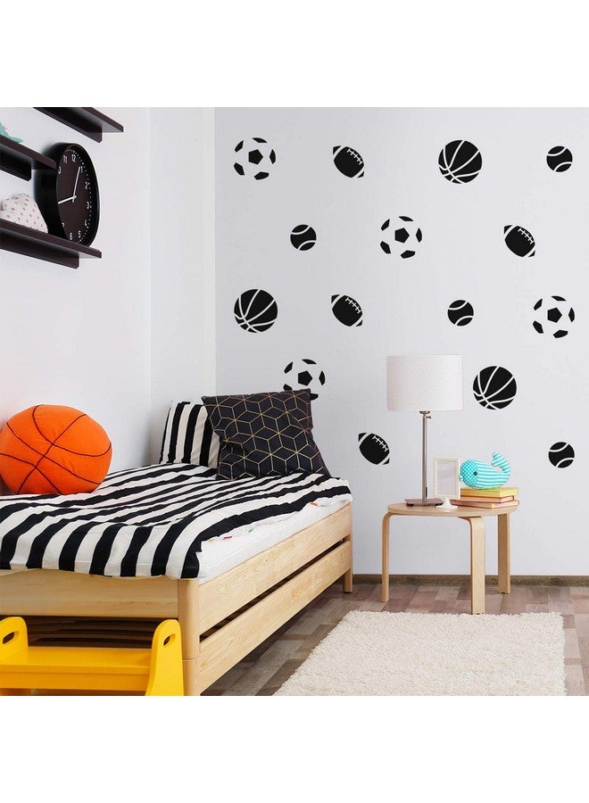 Printique Set of 20 Vinyl Wall Art Decal - Sports Balls Pattern - from 3" x 3" Each - Cool Adhesive Sticker for Boys Bedroom Kids Room Home School Classroom Nursery Playroom Decor (Black) - Image 2