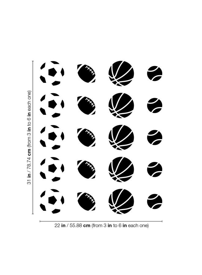 Printique Set of 20 Vinyl Wall Art Decal - Sports Balls Pattern - from 3" x 3" Each - Cool Adhesive Sticker for Boys Bedroom Kids Room Home School Classroom Nursery Playroom Decor (Black) - Image 3