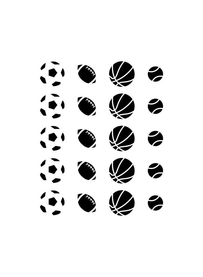 Printique Set of 20 Vinyl Wall Art Decal - Sports Balls Pattern - from 3" x 3" Each - Cool Adhesive Sticker for Boys Bedroom Kids Room Home School Classroom Nursery Playroom Decor (Black) - Image 4