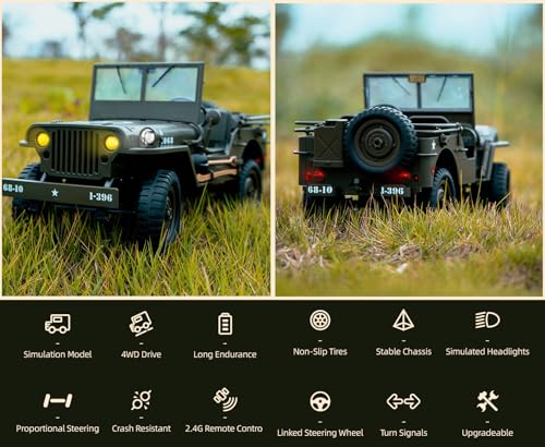 YIKESHU RC Rock Crawler 4x4 Remote Control Truck Off Road Military RC Car 110 Scale RTR All Terrain 24 GHz Fully Proportional Hobby RC Vehicle for Adult Age 15 - Image 5