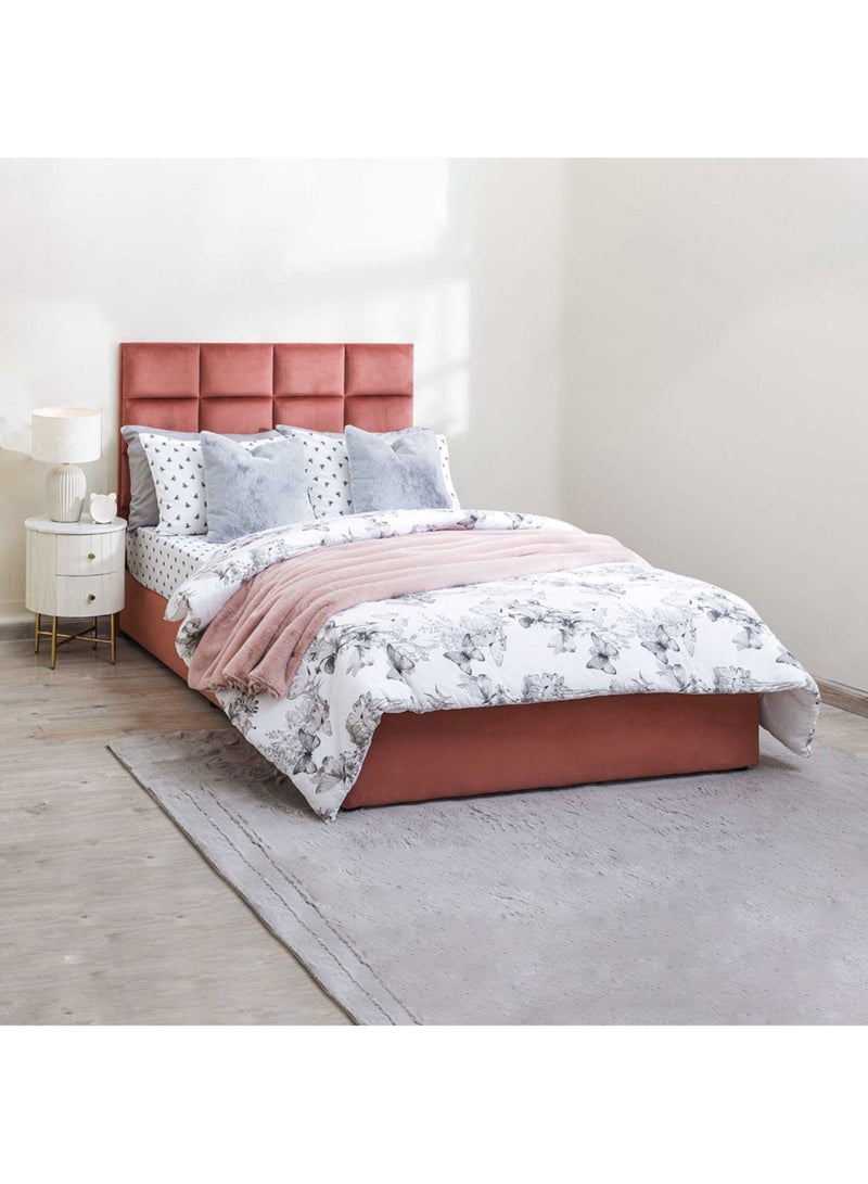 Karnak Square Design Upholstered Velvet Bed Frame Bedroom Furniture Strong And Sturdy Modern Design Wooden Bed | Quiet & Comfortable Bed (EU - Double 140x200cm, Pink) - Image 1