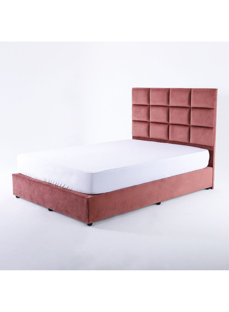 Karnak Square Design Upholstered Velvet Bed Frame Bedroom Furniture Strong And Sturdy Modern Design Wooden Bed | Quiet & Comfortable Bed (EU - Double 140x200cm, Pink) - Image 4