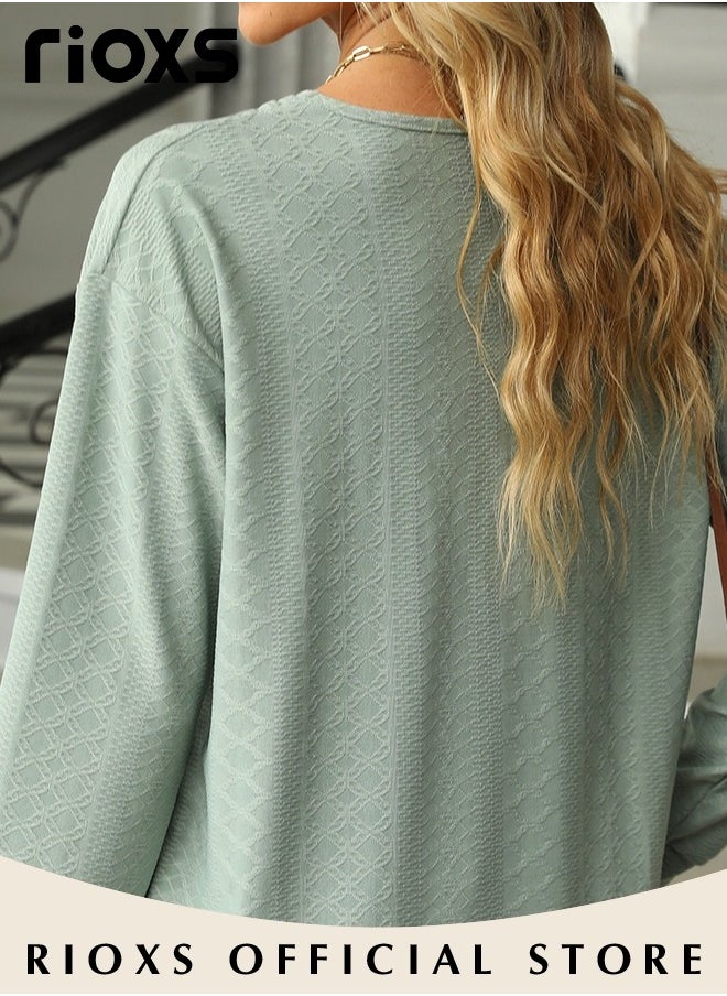 RIOXS - Womens Knitted Blouse,V-neck Long Sleeve Shirt,Classic Comfortable Tunic Tops,Elegant Loose Fit Blouses,Soft Pullover Shirt,Casual Loose Tunic Blouse For Everyday Formal And Other Occasions - Image 1