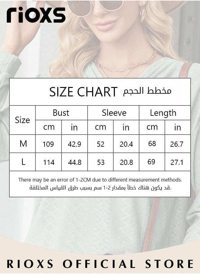 RIOXS - Womens Knitted Blouse,V-neck Long Sleeve Shirt,Classic Comfortable Tunic Tops,Elegant Loose Fit Blouses,Soft Pullover Shirt,Casual Loose Tunic Blouse For Everyday Formal And Other Occasions - Image 1
