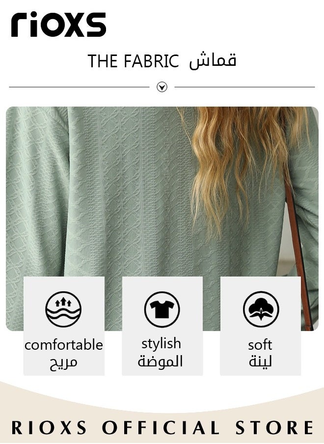 RIOXS - Womens Knitted Blouse,V-neck Long Sleeve Shirt,Classic Comfortable Tunic Tops,Elegant Loose Fit Blouses,Soft Pullover Shirt,Casual Loose Tunic Blouse For Everyday Formal And Other Occasions - Image 1