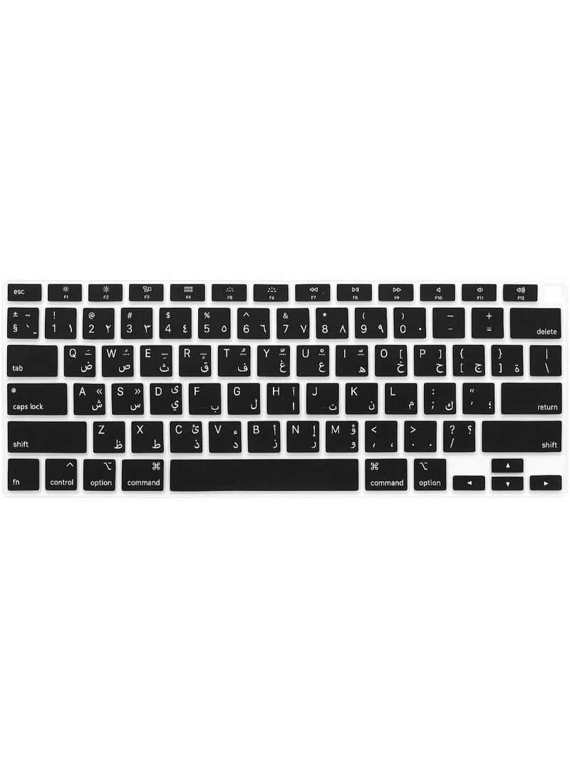 Arabic Language Ultra Thin Silicone Keyboard Cover for 2021 2020 MacBook Air 13 Inch A2179 and A2337 Apple M1 Chip (US Layout) with Touch ID Keyboard Accessories Protective Skin (Black) - Image 1