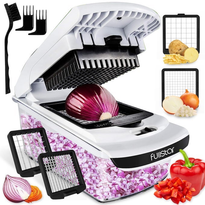 THE ORIGINAL PRO CHOPPER VEGETABLE CHOPPER AND SPIRALIZER FOOD CHOPPER WITH CONTAINER FRUIT SLICER KITCHEN GADGETS ACCESSORIES HOME ESSENTIALS 2 IN 1 WHITE