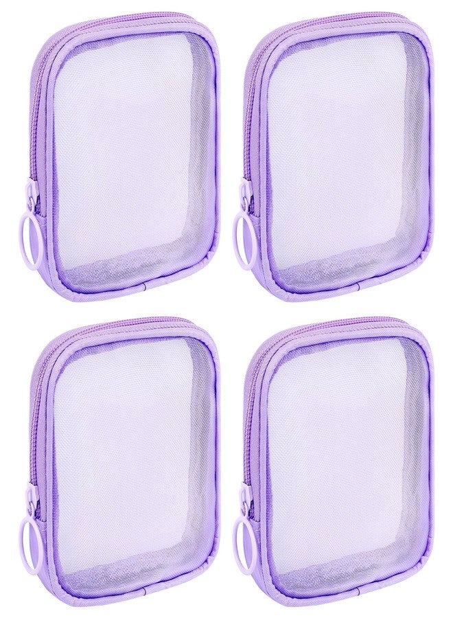 Sinzip 4 Pieces Mini Zipper Nylon Mesh Pouch, Mesh Cosmetic Bags Makeup Bags, Multipurpose Travel Toiletry Bags for Office Supplies and Travel Accessories (Purple, S) - Image 1