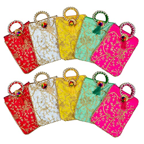 AT Ankit Traders Embroidered Potli Pouches for Women Pack of 6 | Potli Bags for Return Gifts, Purse for Ladies, Shagun for Home Functions & Wedding | Ideal for Lohri, Makar Sankranti & Pongal - Image 1