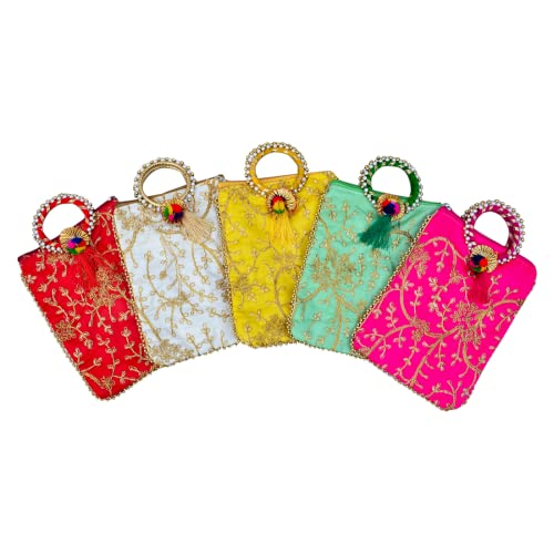 AT Ankit Traders Embroidered Potli Pouches for Women Pack of 6 | Potli Bags for Return Gifts, Purse for Ladies, Shagun for Home Functions & Wedding | Ideal for Lohri, Makar Sankranti & Pongal - Image 3