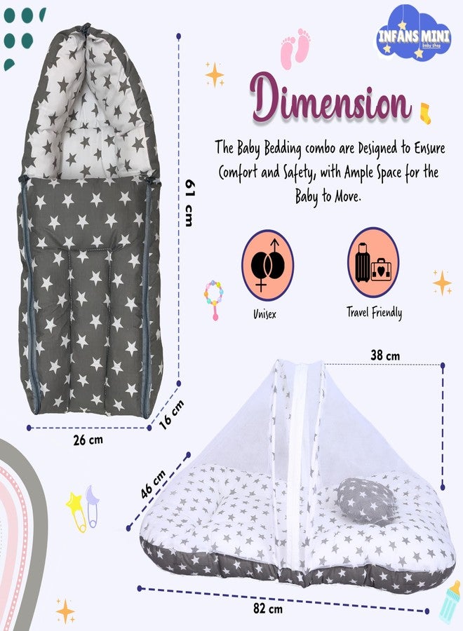 Infans Mini Baby Bedding Set for New Born Baby Sleeping Bag, Mosquito Net Bed Suitable Upto 6 Months Babies (Star Grey) - Image 4