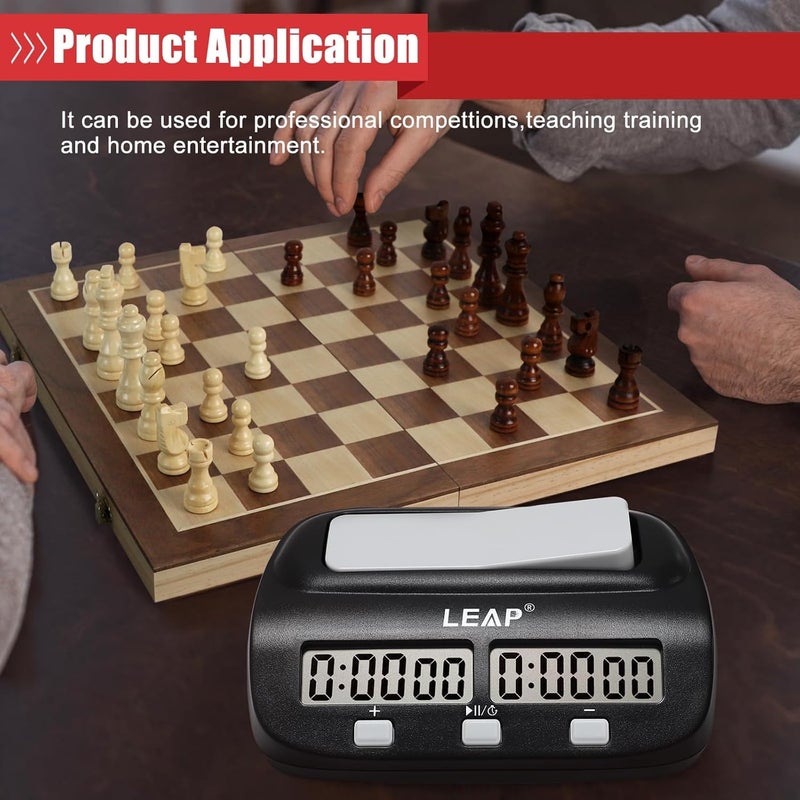 LEAP Chess Clock Digital Chess Timer Professional for Board Games Players Count Up/Down Timer with Alarm Function Black (Official Store) - Image 5
