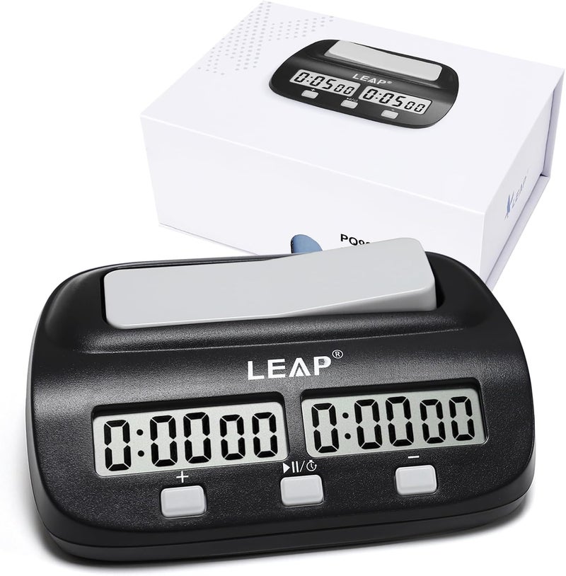 LEAP Chess Clock Digital Chess Timer Professional for Board Games Players Count Up/Down Timer with Alarm Function Black (Official Store) - Image 1