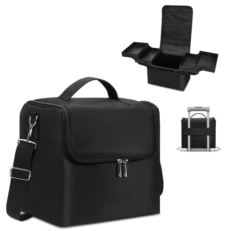 Deciniee Large Makeup Carrying Train Case for Women, Black Travel Bag Storage Box,4 Tier Professional Nail Organizer Case with Adjustable Dividers for Nail Tools Jewelry MakeUp Brushes - Image 1