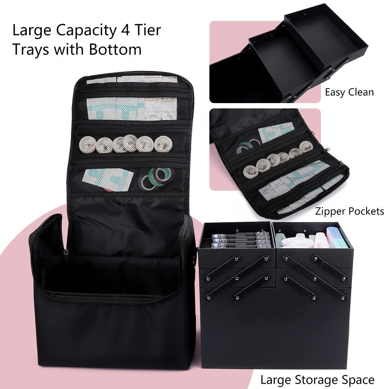 Deciniee Large Makeup Carrying Train Case for Women, Black Travel Bag Storage Box,4 Tier Professional Nail Organizer Case with Adjustable Dividers for Nail Tools Jewelry MakeUp Brushes - Image 3