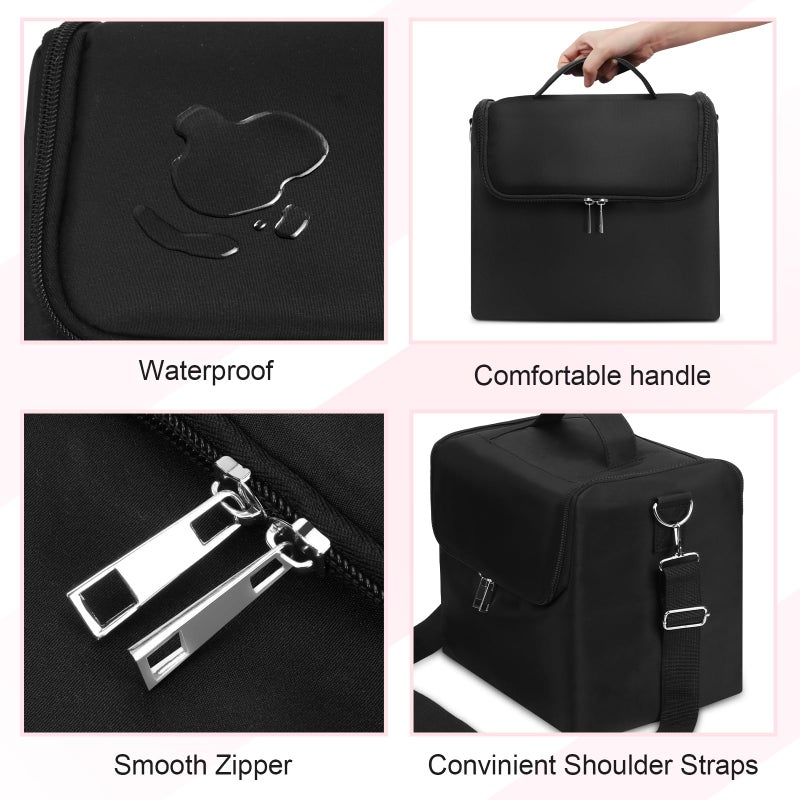 Deciniee Large Makeup Carrying Train Case for Women, Black Travel Bag Storage Box,4 Tier Professional Nail Organizer Case with Adjustable Dividers for Nail Tools Jewelry MakeUp Brushes - Image 5