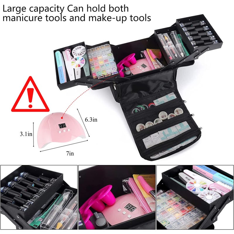 Deciniee Large Makeup Carrying Train Case for Women, Black Travel Bag Storage Box,4 Tier Professional Nail Organizer Case with Adjustable Dividers for Nail Tools Jewelry MakeUp Brushes - Image 4