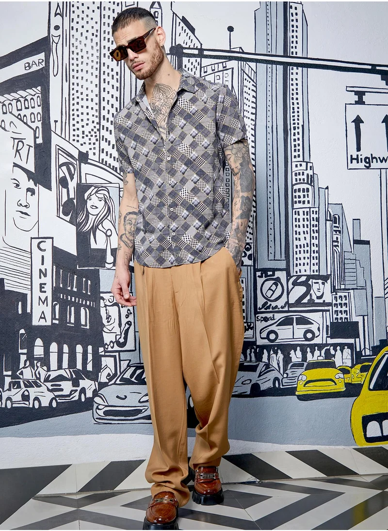 Campus Sutra Men's Black:White Herringbone Plaid Block Shirt