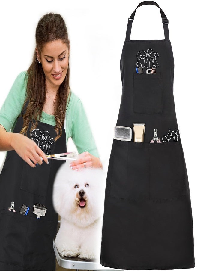 Noverlife Dog Grooming Apron with 4 Pockets, Hair Resistant Grooming Apron for Dog Groomers 34 Inch Long Pet Bath Pinafore, Multi Function Pet Pinafore with Adjustable Strap for Puppy Cat Shop - Image 1