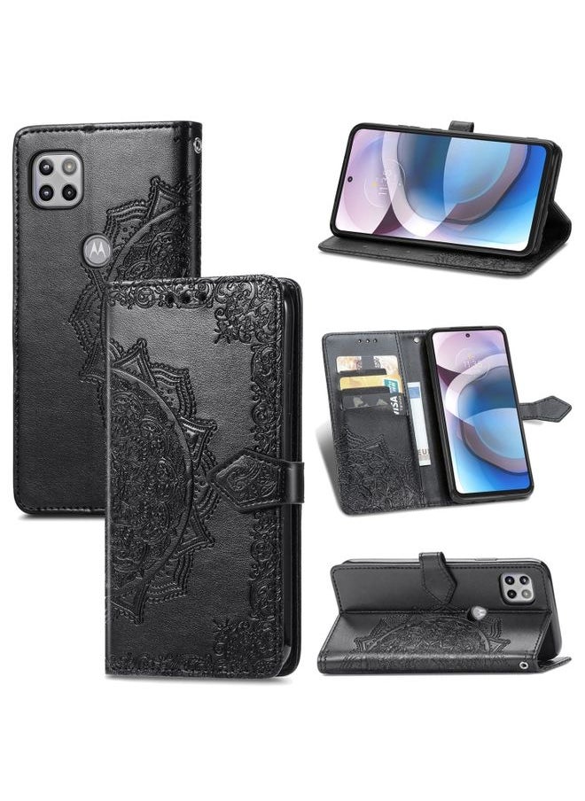 HuHa - Case Cover For For Motorola Moto One 5G Ace Mandala Flower Embossed Horizontal Flip Leather Case with Holder & Three Card Slots & Wallet & Lanyard(Black) - Image 1