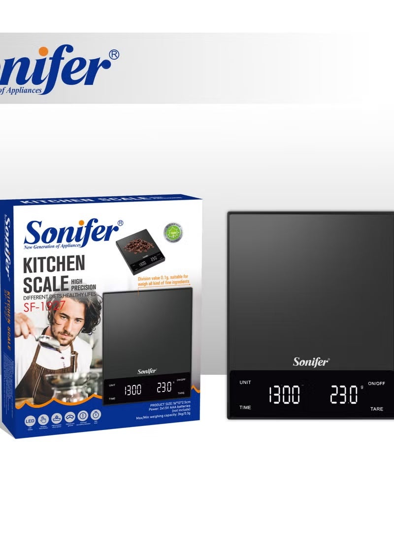 سونفير ميزان مطبخ رقمي عالي الدقة من سونيفير SF-1927 مزود بمؤقت وشاشة LED - 3 كجم / 0.1 جم - Image 1