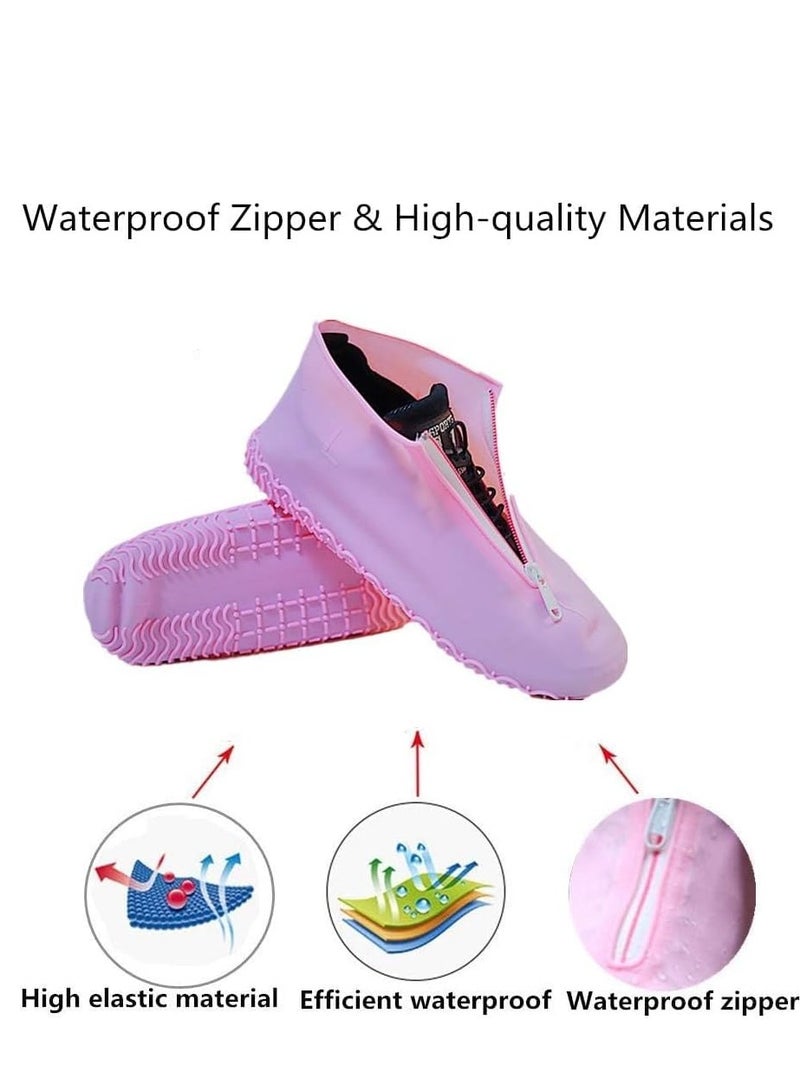 Zikra Rain Shoe Covers Reusable Foldable Not-Slip Rain with zipper Resistant Boots Non-Slip Washable Galoshes for Men and Women pink - Image 3