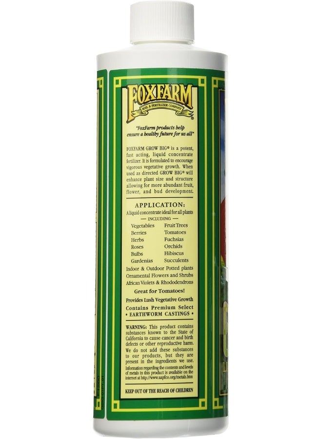 Fox Farm 6-4-4, 1-Pint Fx14092 Grow Big Liquid Concentrate Fertilizer, Soil Npk 6-4, White  - Image 2