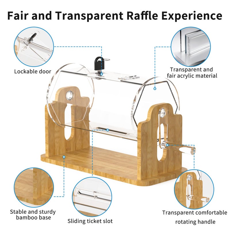 Orionstar Acrylic Raffle Drum with Bamboo Base, Games & Events Pro Transparent Prize Spinner, Holds 2000 Tickets - Image 5