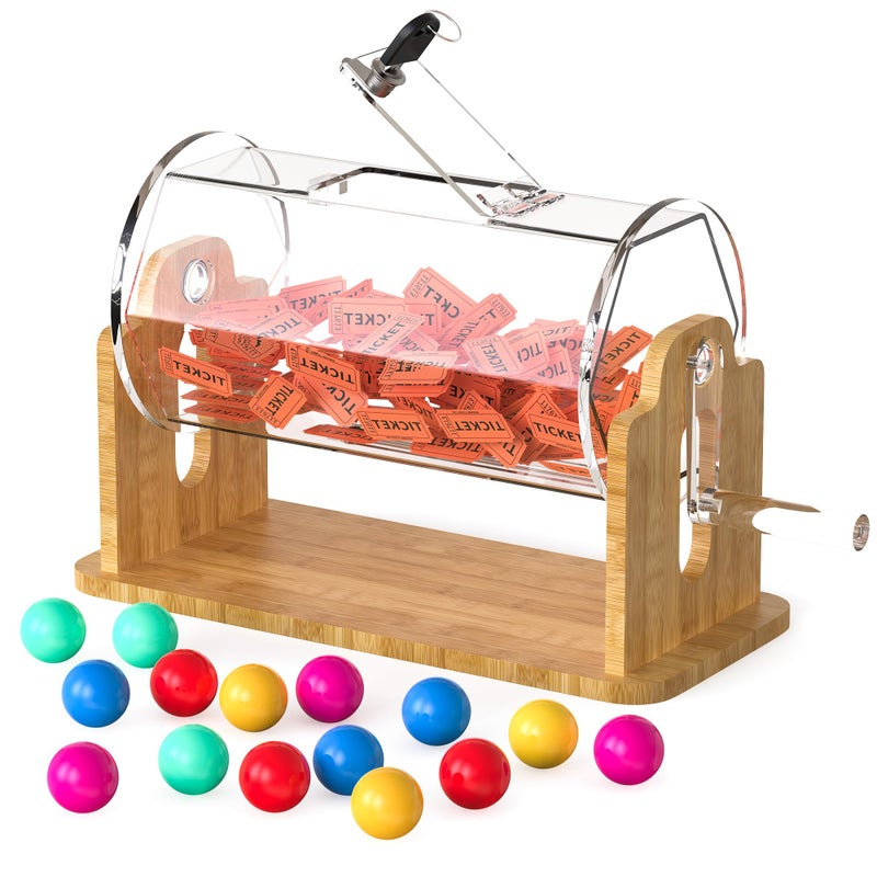 Orionstar Acrylic Raffle Drum with Bamboo Base, Games & Events Pro Transparent Prize Spinner, Holds 2000 Tickets - Image 1