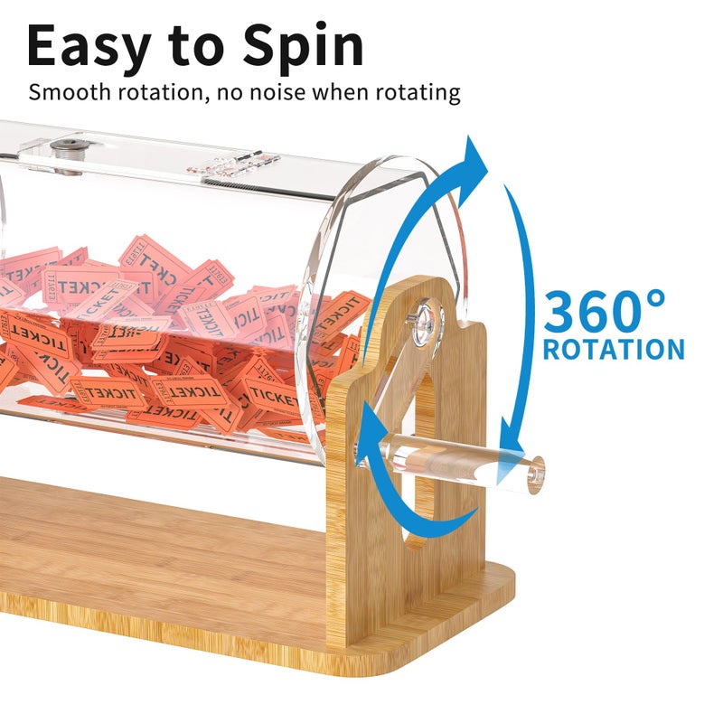 Orionstar Acrylic Raffle Drum with Bamboo Base, Games & Events Pro Transparent Prize Spinner, Holds 2000 Tickets - Image 3