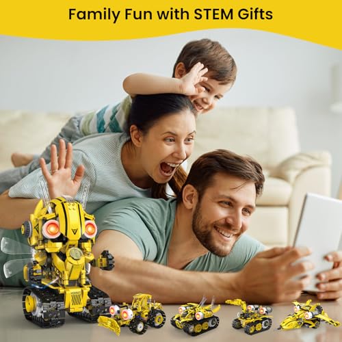 HPROMOT 5in1 STEM Robot Building Kit for Kids Ages 816 Remote App Controlled Rechargeable Engineering Learning DIY Coding Toy Educational Building Blocks Gift for Girls Boys 673 PCS - Image 5