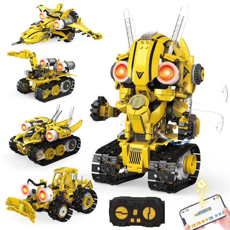 HPROMOT 5in1 STEM Robot Building Kit for Kids Ages 816 Remote App Controlled Rechargeable Engineering Learning DIY Coding Toy Educational Building Blocks Gift for Girls Boys 673 PCS - Image 3
