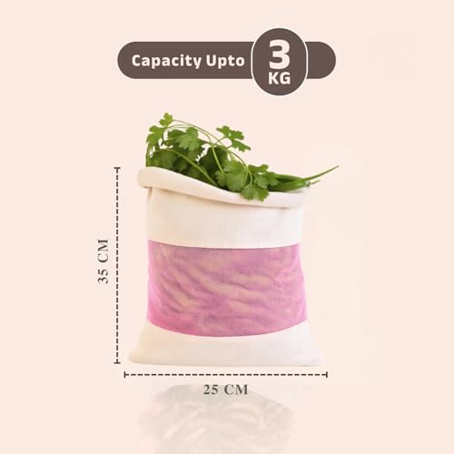 Solitude Set of 6 Cotton Vegetable Bags Fridge Storage Bag Sabji Fruits Pouch Refrigerator Produce Muslin Reusable Washable & Multipurpose use Cloth Bags with Drawstrings - Image 2