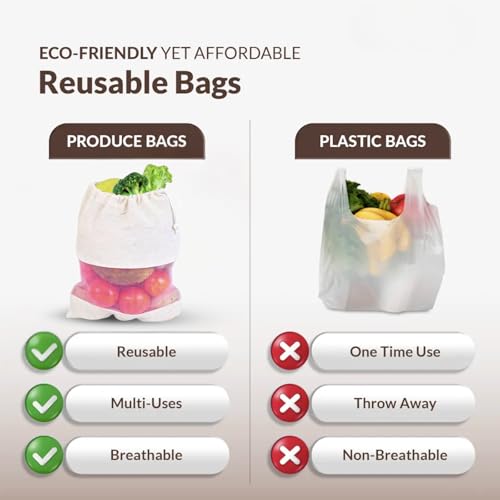 Solitude Set of 6 Cotton Vegetable Bags Fridge Storage Bag Sabji Fruits Pouch Refrigerator Produce Muslin Reusable Washable & Multipurpose use Cloth Bags with Drawstrings - Image 4