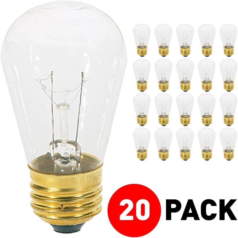 KOR 11S14C 11Watt S14 Replacement Incandescent Clear Glass Light Bulbs 2700K Warm White Dimmable E26 Medium Base Use DisplaySign IndoorOutdoor PatioString Lights 20 Pack Incandescent Bulbs - Image 4