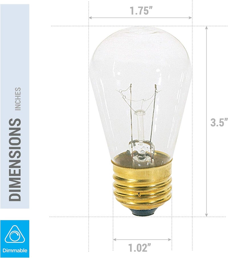 KOR 11S14C 11Watt S14 Replacement Incandescent Clear Glass Light Bulbs 2700K Warm White Dimmable E26 Medium Base Use DisplaySign IndoorOutdoor PatioString Lights 20 Pack Incandescent Bulbs - Image 2