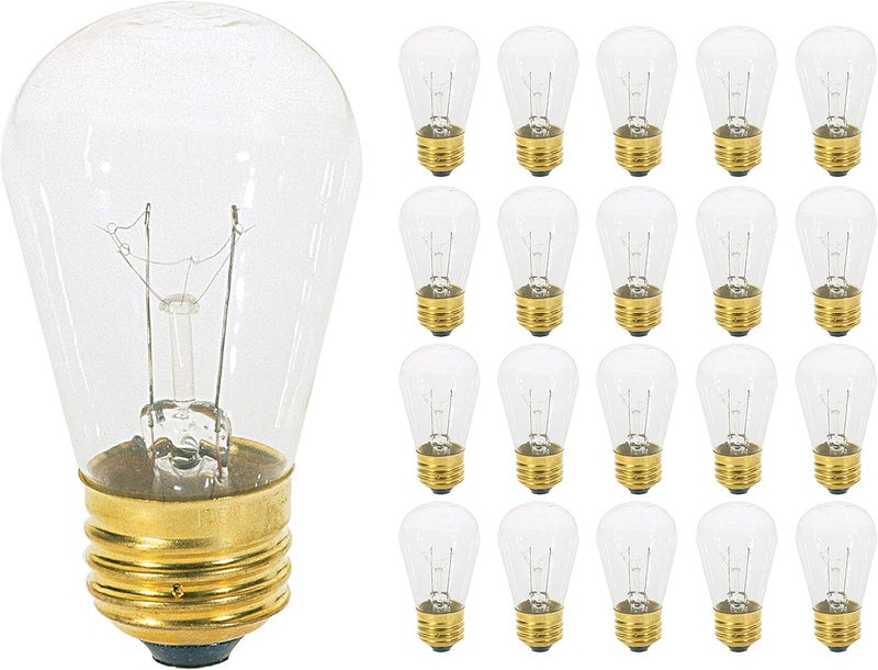 KOR 11S14C 11Watt S14 Replacement Incandescent Clear Glass Light Bulbs 2700K Warm White Dimmable E26 Medium Base Use DisplaySign IndoorOutdoor PatioString Lights 20 Pack Incandescent Bulbs - Image 1