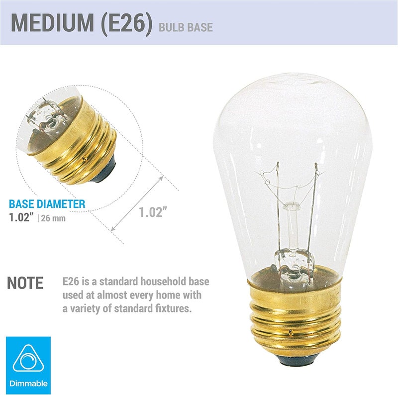 KOR 11S14C 11Watt S14 Replacement Incandescent Clear Glass Light Bulbs 2700K Warm White Dimmable E26 Medium Base Use DisplaySign IndoorOutdoor PatioString Lights 20 Pack Incandescent Bulbs - Image 3