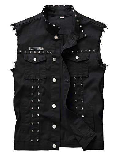 DSDZ Men's Punk Denim Vest Sleeveless Jean Jackets With Rivets Black L US S - Image 1