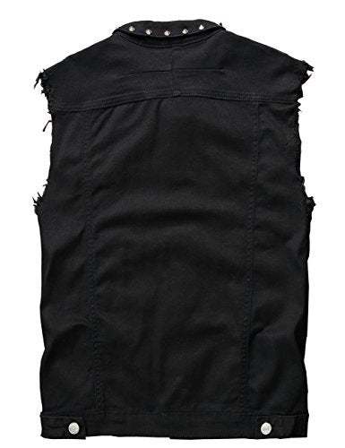 DSDZ Men's Punk Denim Vest Sleeveless Jean Jackets With Rivets Black L US S - Image 2