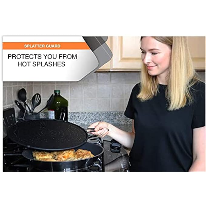 كاست ويف فلتر شحوم من الفولاذ المقاوم للصدأ من السيليكون، شاشة رش لمقلاة القلي، واقي رش متعدد الاستخدامات، حصيرة تبريد، لوحة تصريف وغطاء مصفاة، أسود - Image 4