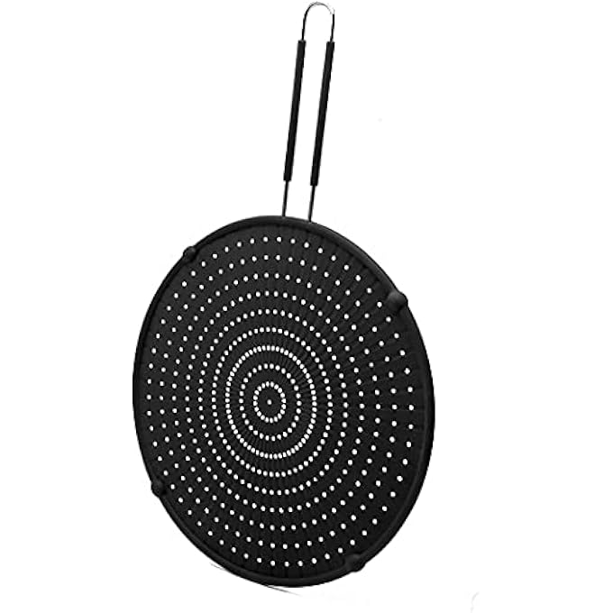 كاست ويف فلتر شحوم من الفولاذ المقاوم للصدأ من السيليكون، شاشة رش لمقلاة القلي، واقي رش متعدد الاستخدامات، حصيرة تبريد، لوحة تصريف وغطاء مصفاة، أسود - Image 1